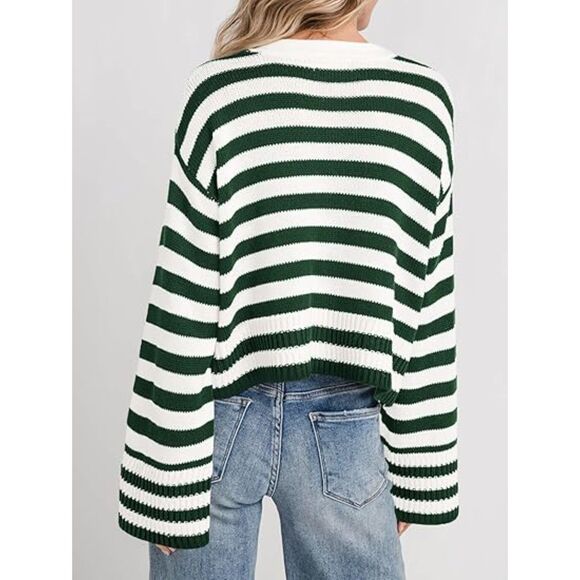 Striped Cardigan Sweaters Cropped, L, 3K-129T002 - Picture 2 of 2